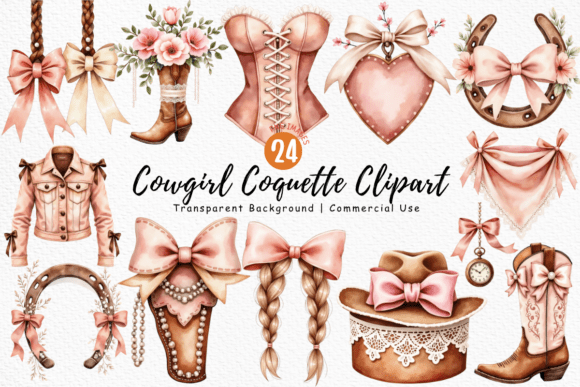 Cowgirl Coquette PNG Clipart Bundle