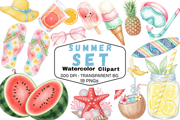 Cute Summer Watercolor Clipart Bundle
