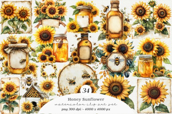 Elevating Your Brand with the Vintage Bee Honey Sunflower Label PNG