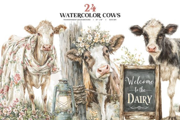 Evaluating the Watercolor Cow Clipart PNG Set for Rustic and Farmhouse Design Projects