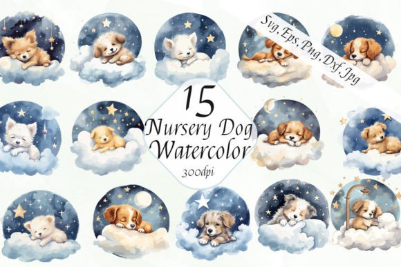 Evaluating Watercolor Sleeping Dogs Nursery Clipart for Creative Projects