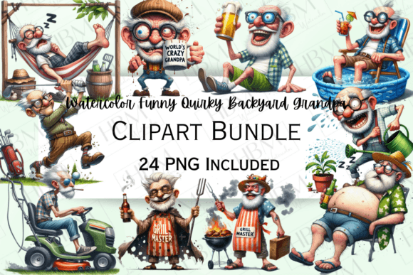Funny Quirky Backyard Grandpa Clipart