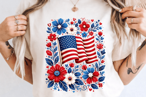Patriotic Boho Floral Flag PNG for Sublimation