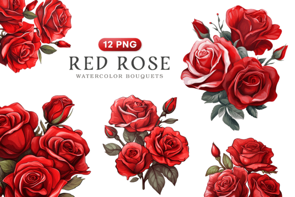 Red Rose Bouquets Clipart for Designers