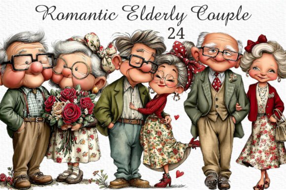 Romantic Elderly Couple Clipart Bundle