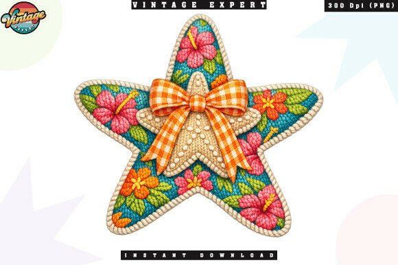 Starfish Crochet Yarn Ocean Floral PNG: A Textured Design for Summer Creations