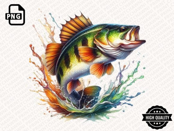 Strategic Visual Assets: Leveraging Watercolor Jumping Bass Fish Clipart PNG for Brand and Product Success