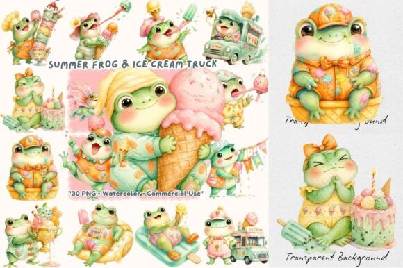 Summer Ice Cream Frog Watercolor: Elevating Your Creative Projects with Whimsical Charm