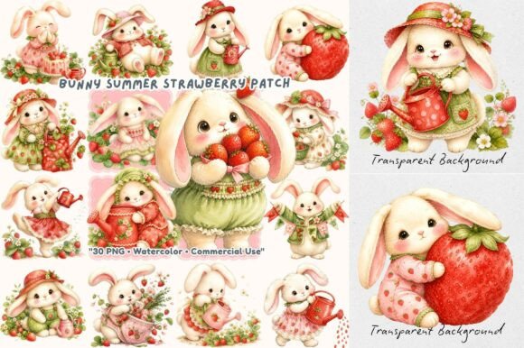 Summer Strawberry Bunny Watercolor Guide