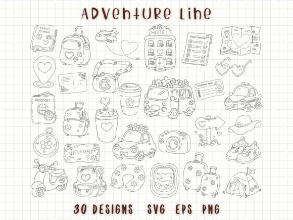 Travel Clipart SVG Adventure Doodle Guide