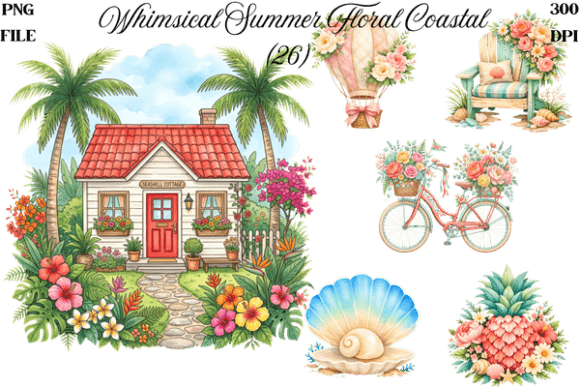 Whimsical Summer Floral Coastal Clipart: Elevating Your Creative Projects with Seaside Charm